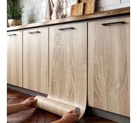 Shein 60cm de ancho Papel de contacto autoadhesivo y resistente al agua con diseño de veta de madera, adhesivo de pared removible para renovación de muebles