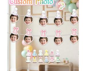 Shein 7/14/21 piezas Decoraciones personalizables para fiesta de 1er cumpleaños, lazos personalizados, sombreros de fiesta con pompones, coronas de flores d