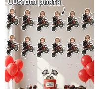 Shein 7/14/21 piezas Pancarta personalizada con foto de motociclista, Guirnalda personalizada con cara de motocross, Banderines de fiesta de cumpleaños de m