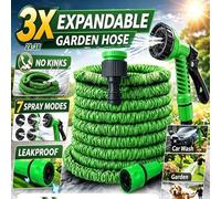 Shein 7,5-60,96m Manguera de jardín expandible verde, Tubo de agua flexible telescópico 3X, Boquilla de rociado ajustable de 7 modos, Conector estándar UE a