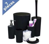Shein 7 piezas Juego de accesorios de baño de plástico y acero inoxidable, incluye soporte para cepillo de dientes, vaso, dispensador de jabón, jabonera, ce