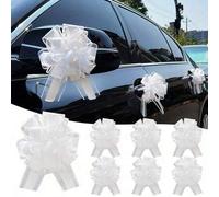 Shein 8/4 piezas Decoración floral con lazo blanco, Decoración para coche de boda, Decoración para respaldo de silla de boda, Decoración colgante para arco