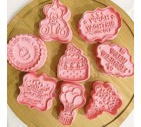 Shein 8 Cortadores De Galletas De Feliz Cumpleaños, Sello De Galletas En Forma De Globo Y Pastel, Molde De Galletas Prensable De Dibujos Animados 3d De Plás