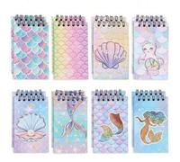 Shein 8 piezas de cuadernos espirales con tema de sirena con purpurina, blocs de notas portátiles en espiral mini, adecuados para fiesta con tema de sirena,