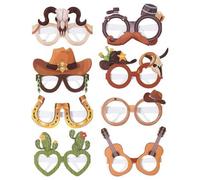 Shein 8 piezas Gafas de papel con estilo vaquero occidental, gafas de papel con patrón de sombrero vaquero para decoraciones de fiesta vaquera occidental, s