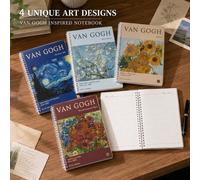 Shein 80 piezas de cuadernos espiral inspirados en Van Gogh, 4 diseños de la serie de arte, portada de arte premium, 160 páginas, portada de PP impermeable,