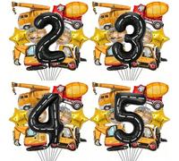 Shein 9 piezas de globos de látex con tema de sitio de construcción & globos de lámina con números, decoración para fiesta de cumpleaños, globos gigantes de