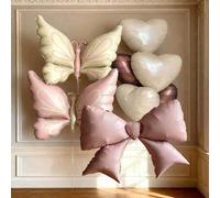 Shein 9 piezas de globos de mariposa extra grandes en crema y rosa, que vienen con globos de papel de aluminio con lazo rosa, globos de helio con forma de c