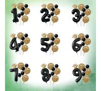 Shein 9 piezas Globo con número de 32 pulgadas, globo corona de 18 pulgadas, globo redondo de lámina con estampado de leopardo, globos de látex negros con n