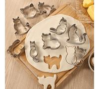 Shein 9 piezas Molde de cortador de galletas con forma de gato de dibujos animados coreanos, herramientas de repostería cortadoras de fruta
