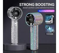 Shein Abanico eléctrico portátil de lujo con diamantes completos, ventilador turbo con 199 velocidades ajustables y pantalla LED, recargable por USB, regalo