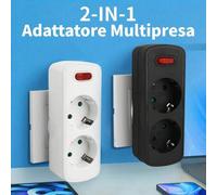 Shein Adaptador de enchufe de 2 vías con interruptor, Regleta de pared Schuko doble, Alargador de múltiples tomas de 16A 250V para electrodomésticos, Conver
