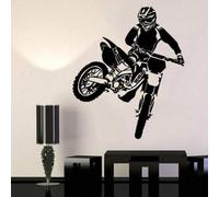 Shein Adhesivo de pared con estampado de motocicleta, arte de pared autoadhesivo de PVC negro, para decoración del hogar, pegatinas, adhesivo de pared, vini
