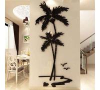Shein Adhesivo de pared de árbol de coco 3D de acrílico - Papel tapiz autoadhesivo brillante adecuado para decoración de sala de estar, comedor, entrada y d