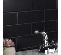 Shein Adhesivos de azulejos tipo metro negro mate, adhesivos de azulejos impermeables autoadhesivos para cocina, baño, chimenea, caravana, etc. (negro mate)