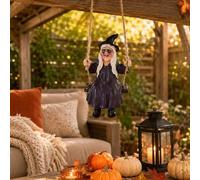 Shein Adorno de bruja colgante de resina, figura de bruja de cabello largo con sombrero puntiagudo, colgante de árbol de Halloween, decoración de ventana, p