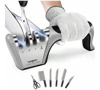 Shein Afilador de cuchillos multifunción 4 en 1, afilador de cuchillos profesional de 4 ranuras, reparación de cuchillas con un solo toque, rápido y eficien