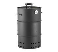 Shein Ahumador de 470 mm, parrilla de carbón, ahumador para barbacoa, barril de acero revestido con 2 rejillas, 1 barra para colgar, 6 ganchos y termómetro,