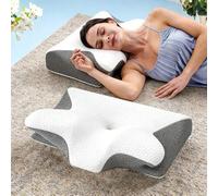 Shein Almohada de cuello de espuma de memoria, almohada cervical ergonómica 2 en 1, alivia el dolor de cuello, adecuada para dormir de lado, boca arriba y b
