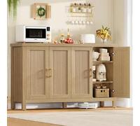 Shein Amplio aparador/mueble de cocina con estantes ajustables; armario de almacenamiento de cuatro puertas, aparador de cocina con amplia superficie de tra
