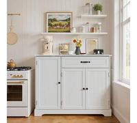 Shein Aparador clásico con doble puerta y cajón, mueble de cocina que ahorra espacio para microondas y vajilla, aparador moderno con estante lateral, blanco