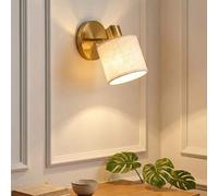 Shein Aplique de pared vintage de latón dorado con pantalla de tela de lino, lámpara de pared ajustable con ángulo E27, luz de lectura para dormitorio y bañ