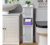 Shein Armario de baño pequeño, independiente y resistente a la intemperie, con doble puerta y estante de 3 niveles, color blanco.