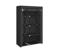 Shein Armario de Tela, Armario de Ropa, con 1 Barra Colgante, 6 Estantes, Tela no Tejida, Marco de Metal, 45 x 105 x 168 cm, para Dormitorio, Pasillo, Negro
