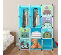 Shein Armario DIY con 12 Cubos para Habitación Infantil, Motivo de Animales de Dibujos Animados, Muebles de Almacenamiento de Plástico PP con 2 Varillas par