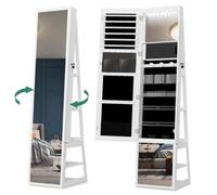 Shein Armario Joyero 16 LEDs, 160cm Organizador de Pie para Joyas con Base Giratoria de 360°, Espejo de Cuerpo Completo con Cerradura