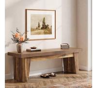 Shein Banco de entrada de madera marrón oscuro de 140 cm estilo rústico, banco con almacenamiento, montaje sencillo, pasillo, dormitorio, pie de cama