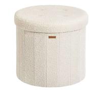Shein Banco Redondo, Taburete Reposapiés Plegable con Tapa Extraíble, Montaje Fácil, Puff de Peluche para Dormitorio, Sala de Estar, Entrada, Blanco Crema