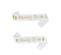Shein Banda para futura mamá, set de banda para futuro papá, letras blancas y doradas con huella y oso de peluche, decoraciones para baby shower, recuerdos