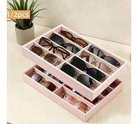 Shein Bandeja de almacenamiento de gafas de moda, caja de exhibición de gafas, organizador de cajones, vitrina apilable, pendientes collares pulseras anillo