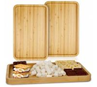 Shein Bandeja de bambú para servir - Platos para fiestas, bandeja para hacer malvaviscos - Bandejas rectangulares modernas de madera para comedor, sala, enc