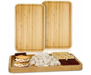 Shein Bandeja de bambú para servir - Platos para fiestas, bandeja para hacer malvaviscos - Bandejas rectangulares modernas de madera para comedor, sala, enc
