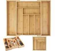 Shein Bandeja para cubiertos de bambú con cajón organizador expandible de 32 x 43 cm a 52 x 17 cm de ancho