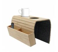 Shein Bandeja para reposabrazos de sofá de bambú, soporte para bebidas y refrigerios, mesa para servir, bandeja para sillón