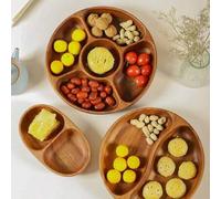 Shein Bandeja redonda de madera para frutas, cuenco para frutas secas y aperitivos para niños, cuenco para ensalada, bandeja de palisandro