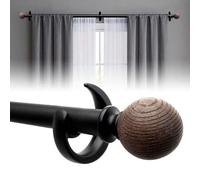 Shein Barra de cortina ajustable de 37-149" con diseño de madera y terminales redondos, barra de cortina extensible de alta resistencia, juego completo de t