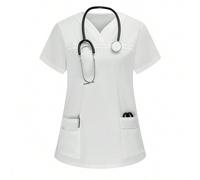 Shein Blusa de enfermera con mangas cortas y doble bolsillo, parte superior de uniforme de enfermera