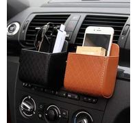 Shein Bolsa de almacenamiento para rejilla de ventilación del coche de cuero PU, textura de diamante prensado, fácil instalación, almacena teléfono, boletos
