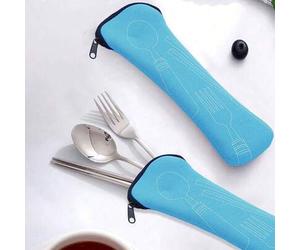 Shein Bolsa organizadora de cubiertos portátil con cremallera, bolsa reutilizable para almacenamiento de cubiertos con bolsillo para tenedores, cucharas, cu