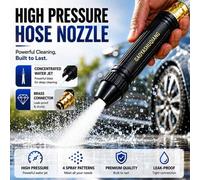 Shein Boquilla de manguera de agua de alta presión, 4 modos de rociado ajustables con conector de latón duradero, rociador resistente al desgaste y a fugas,