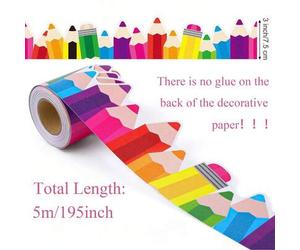Shein Borde decorativo de papel para pizarra y tablero de anuncios escolar, colorido, para la temporada de regreso a clases, sin necesidad de pegamento