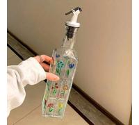 Shein Botella dispensadora de aceite de vidrio cuadrada para la cocina del hogar, botella de vinagre vintage con diseño de relieve pintado a mano, botella d