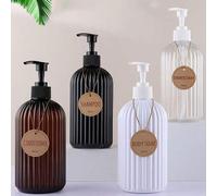 Shein Botellas dispensadoras de jabón de plástico a rayas de 500ml 16oz con ventosa antideslizante, blanco/marrón/transparente/negro, vienen con embudo alea