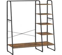 Shein Burro Perchero, Perchero con Zapatero, 5 Estantes de Almacenamiento, 6 Ganchos Laterales, Dormitorio, Sala de Estar, Pasillo, Diseño Industrial, Marró