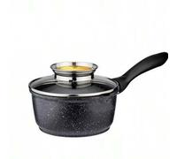 Shein Cacerola con tapa de inducción, olla pequeña con mango de 1,3 L, 16 cm, revestimiento antiadherente, revestimiento de mármol, aluminio