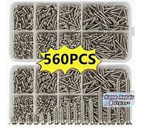 Shein Caja de 560 piezas Juego de tornillos autorroscantes de madera de 8 tamaños diferentes M2 Kit de clasificación de tornillos metálicos con caja de alma